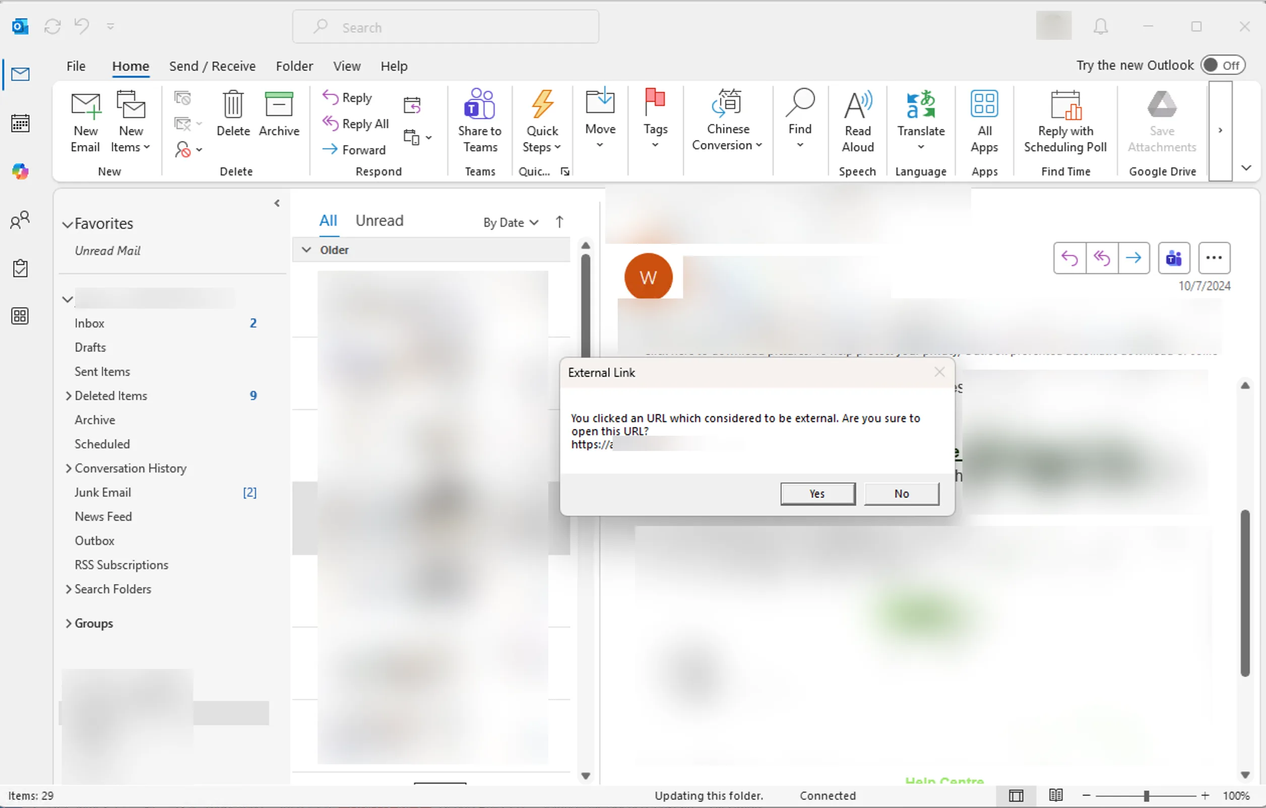 Enki external-link warning in Outlook